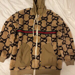 Women's Natural Gg-pattern Fleece Jacket SZ M